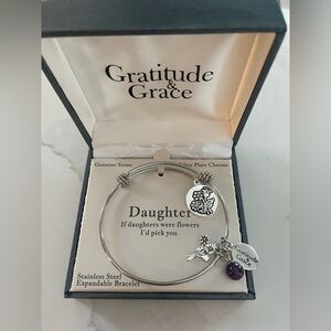 Silver Bracelet with Purple Charm for daughter stainless steel